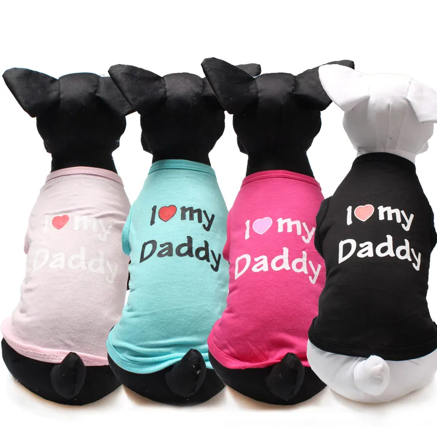 Футболки с котом для кошек Love Daddy Mommy напечатанный однотонный Цвет одежда для домашних животных, котов; хлопковое платье без рукавов котята жилет маленькая одежда с принтом в виде собак