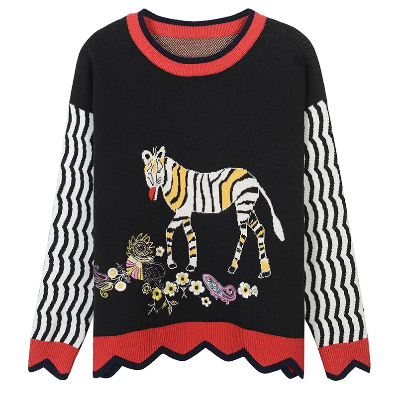 SRUILEE Animal Jacquard Jumper High Quality Jersey Autumn Winter Luxury Women Sweater Pullover Knit Top Stylish Blouse Runway SRUILEE Animal Jacquard Jumper High Quality Jersey Autumn Winter Luxury Women Sweater Pullover Knit Top Stylish Blouse Runway