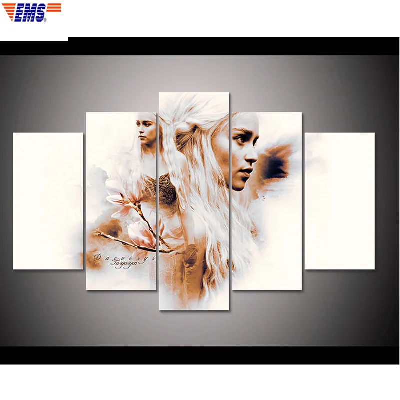 

Mother of Dragons Daenerys Targaryen 5 Pieces Group Solid Wood Frame Painting Creative Home Wall Art Hangings Decorations X1242