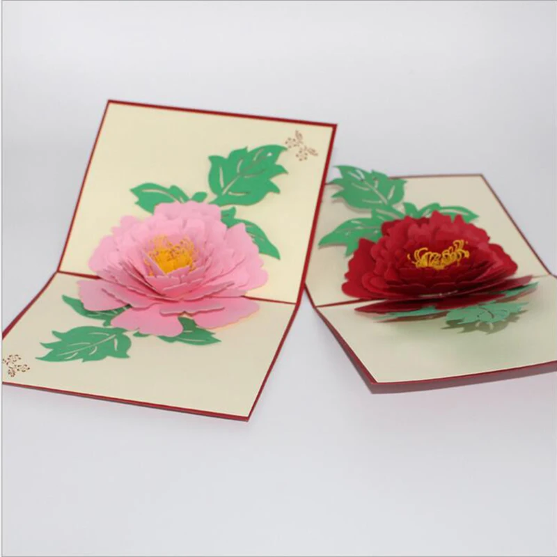

3D Peony Handmade Pop Up Card Greeting & Gift Card in Red Pink Thanks You Cards for Lover Happy birthday Post Cards Wedding Gift