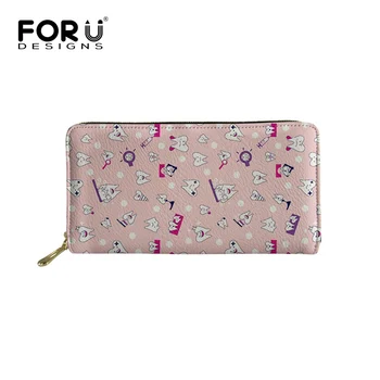 

FORUDESIGNS Cartoon Dentist/Tooth Pattern Women's Purse Long Wallet Women Travel PU Leather Fashion Girls Purses Card Holder Bag