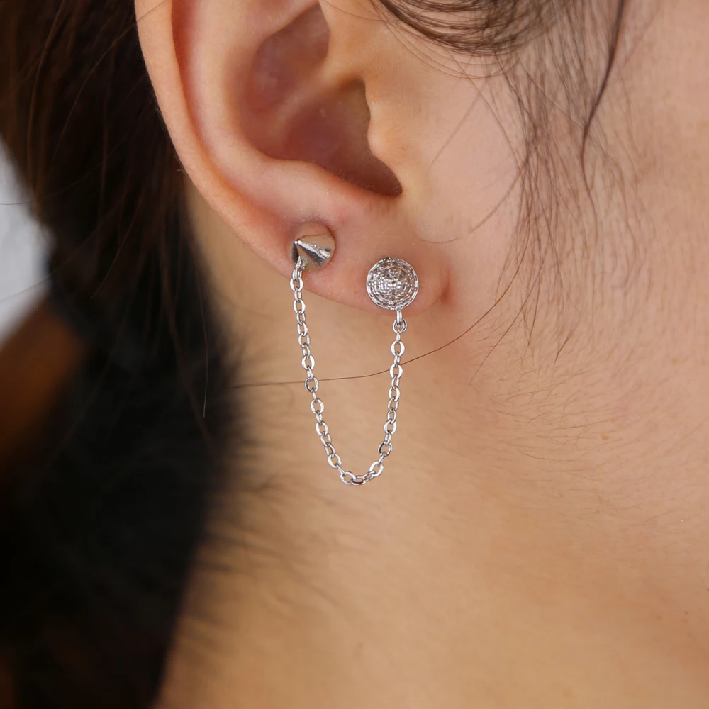 

dropshipping silver gold color chain earring with 2 hole women lady girl new arrived wedding chain earring jewelry