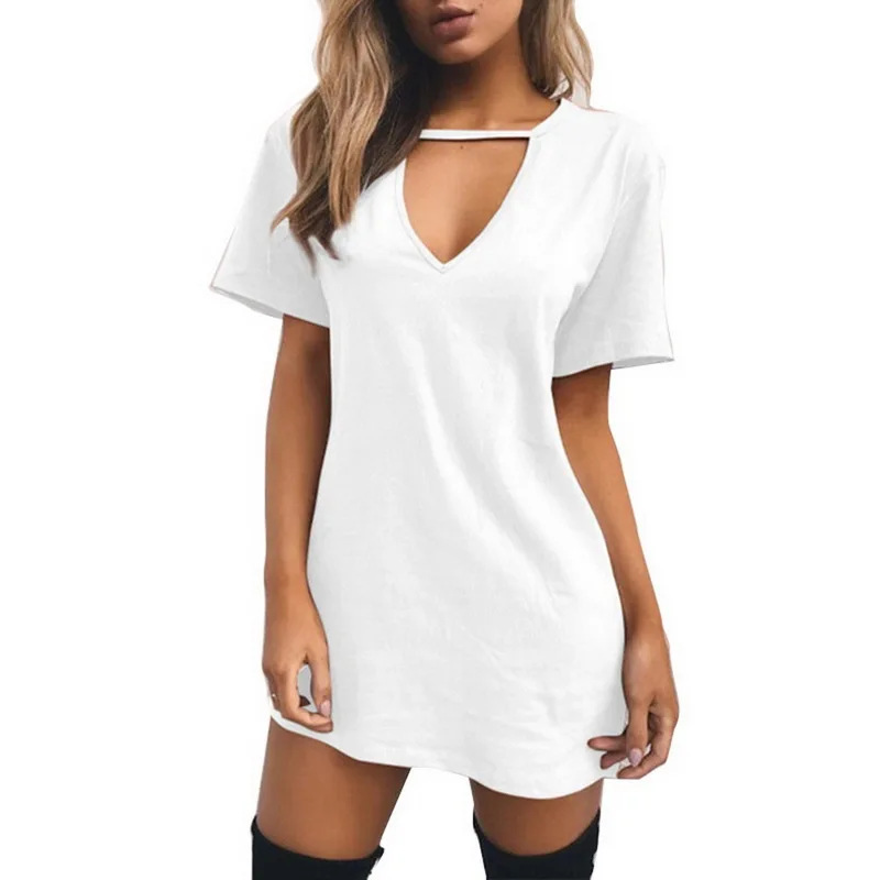 LASPERAL, сексуальное летнее платье из хлопка с v-образным вырезом, женское однотонное повседневное Свободное платье, женское мини платье А-силуэта, Vestidos размера плюс 3XL - Цвет: White