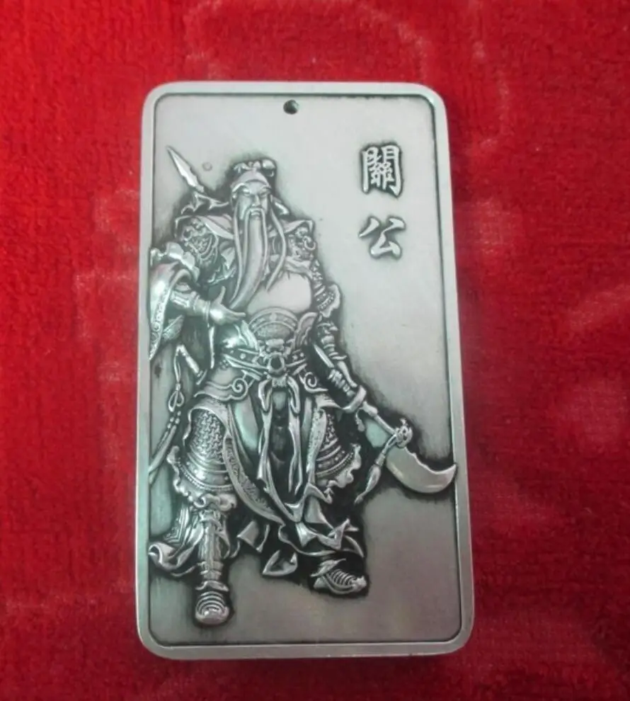 Тибет серебряные резные двойной Guangong/китайский воин Guanyu статуя Размеры: длиной 9