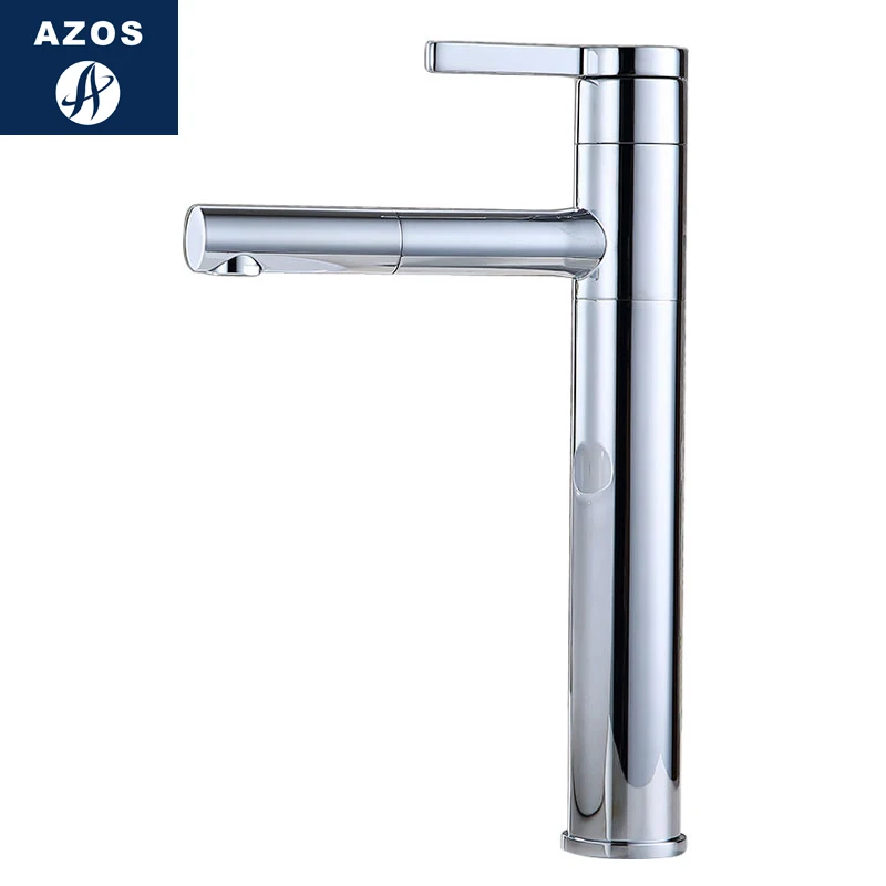 Azos Basin faucet Pull-out Wash Brass Chrome Cold and Hot Switch Rotatable Bathroom Above Counter Bathhouse Round CL | Обустройство
