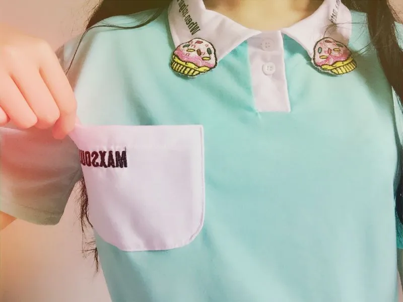 Polo holgado informal para mujer, camisa bordada pastel de Color caramelo, a la moda, novedad de verano 2021|female polos|shirt fashionshirt - AliExpress