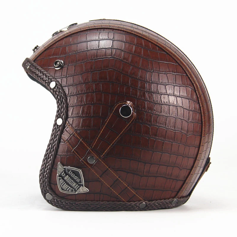 Vintage Leather Motorcycle Open Face Half Helmet 3/4 With Face Mask cool