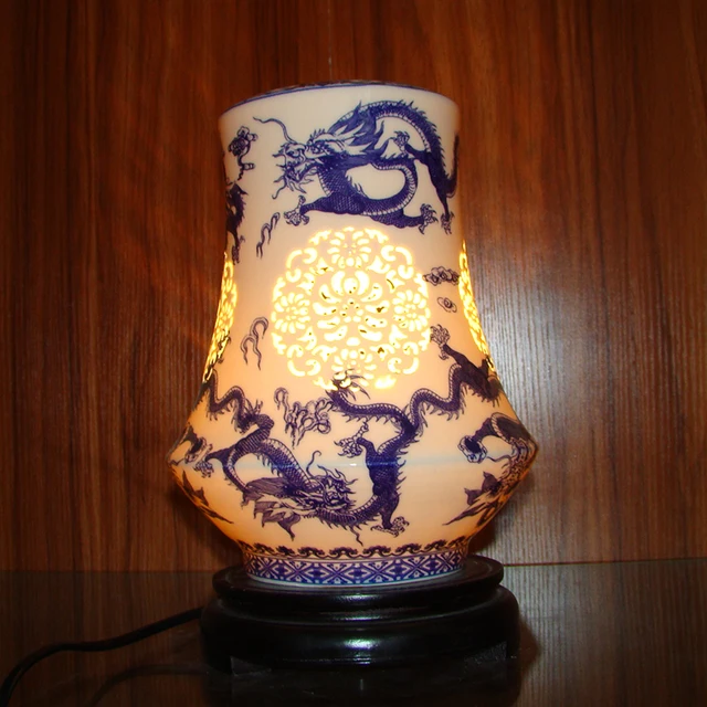 Dragon Chinese Antique Living Room Study Retro Vintage Table Dragon Chinese Antique Living Room Study Retro Vintage Table Lamp Old Fashion Ceramic