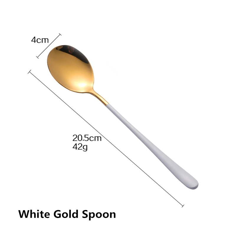 2 шт./лот, золотые палочки для еды, ложка из 304 нержавеющей стали, корейские многоразовые черно-белые палочки для суши, кухонные аксессуары - Цвет: 2 White gold Spoon
