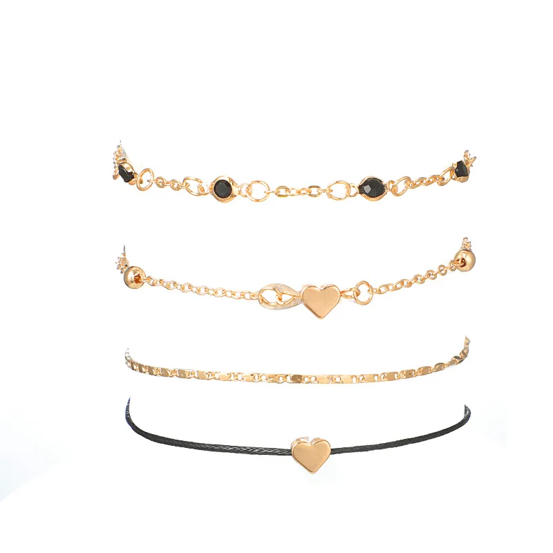 

ZHIMO Fashion Geometric Simple Gold Color Love Heart Crystal Chain for Lady Beach Vacation Wedding Bracelet