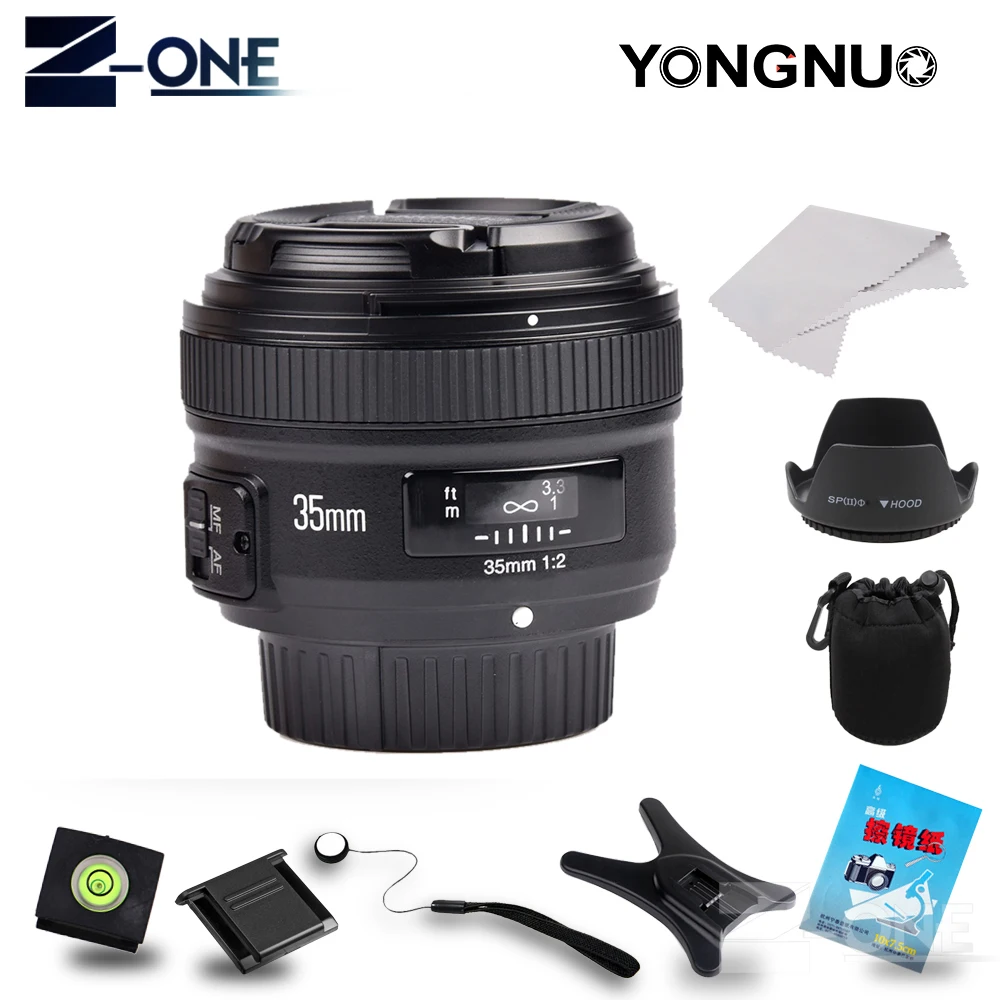Широкоугольный объектив YONGNUO YN35mm F2.0 AF/MF с фиксированным фокусом для Nikon F Mount D7500 D7200