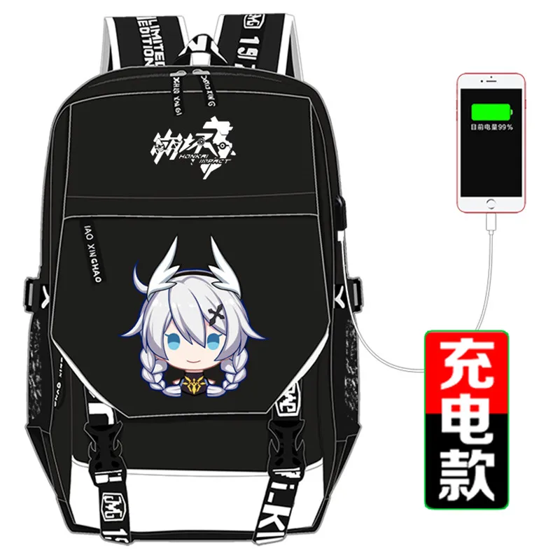 Новый рюкзак Honkai Impact 3 с принтом Kiana Kaslana женский для косплея USB интерфейс ноутбука