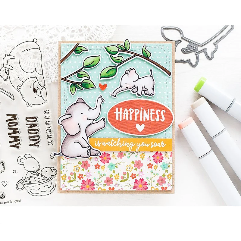 

Little Elephants With Mommy Pattern Prints Transparent Clear Silicone Stamp& Dies for DIY scrapbooking/photo album card making