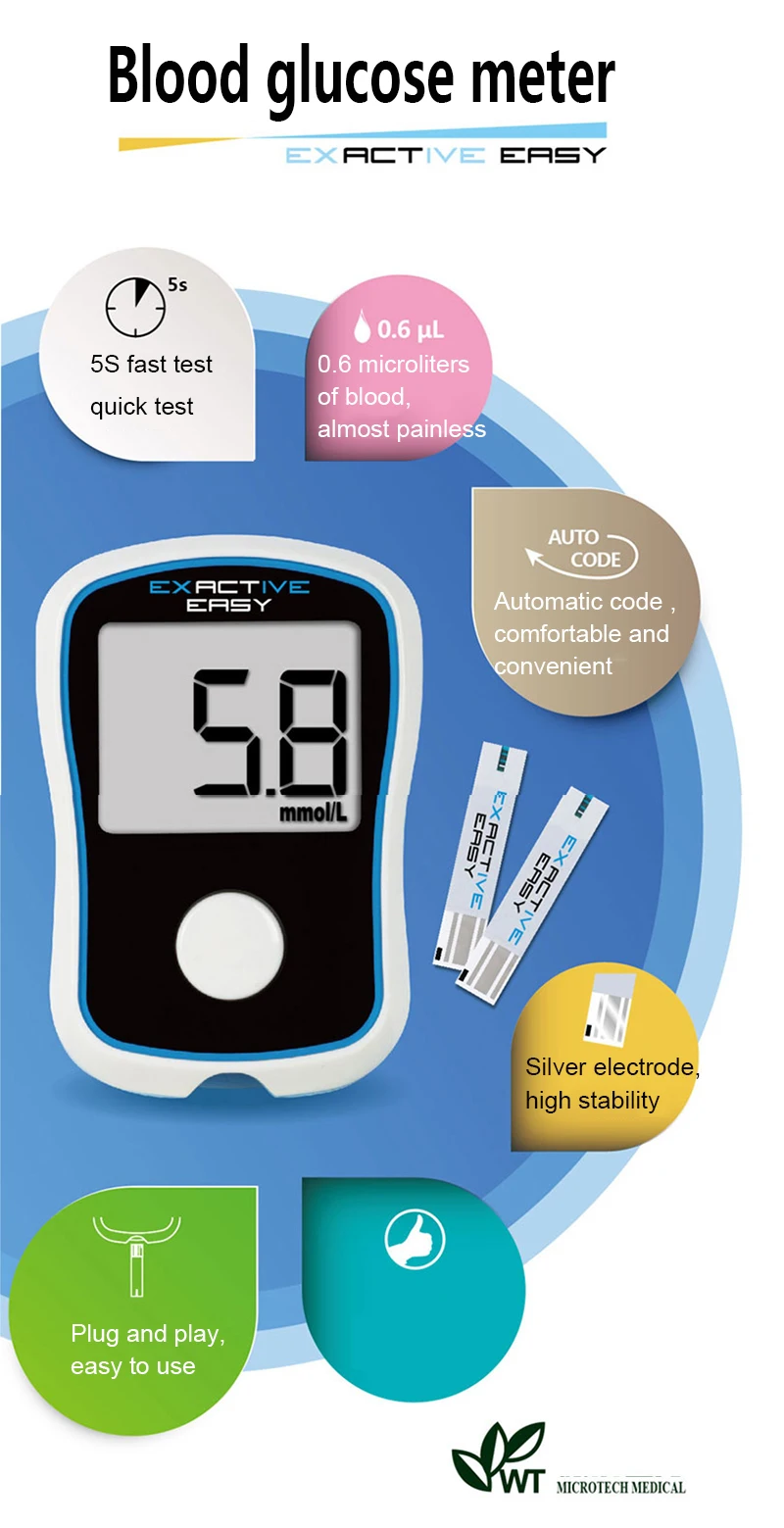 Exactive Easy Blood Glucose Meters Monitor Diabetics Test Glycuresis Monitor 50 strips, 50 Needles&Lancet+Blood Sampling Pen-1