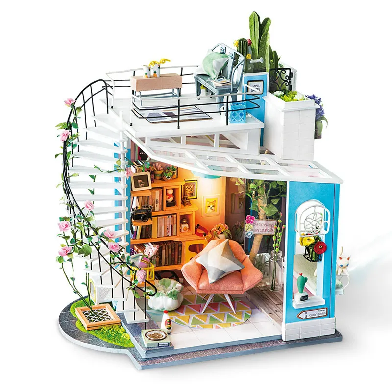 Robotime DIY Даша Лофт с мебель для детей и взрослых миниатюрный деревянный кукольный дом модель строительные наборы кукольный домик игрушка DG12 - Цвет: Dora Loft