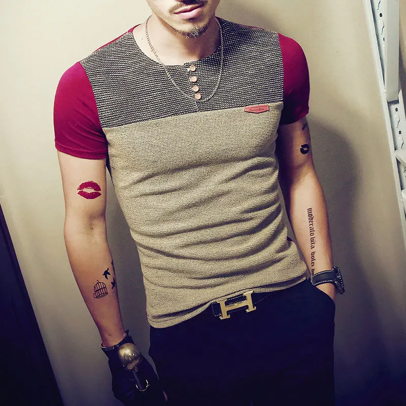 2019 Summer Fashion Men's T Shirt Casual Patchwork Short Sleeve T Shirt Mens Clothing Trend Casual Slim Fit Hip-Hop Top Tees 5XL