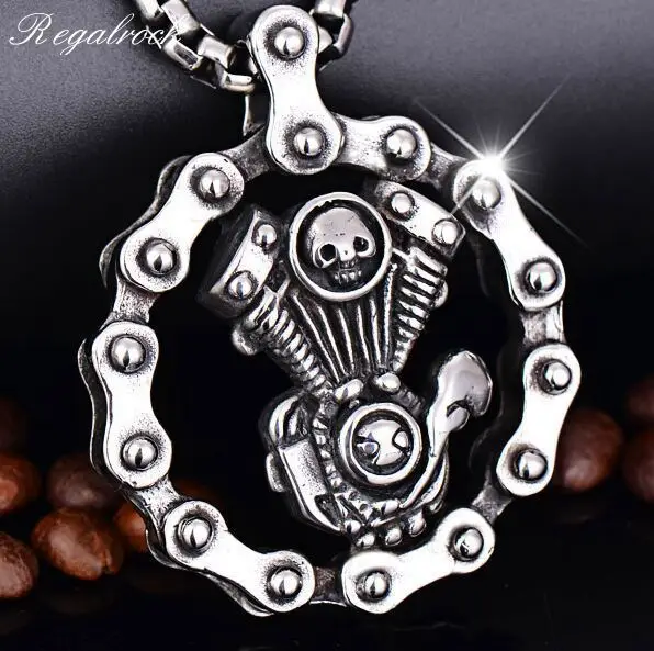 

Regalrock Steampunk Jewelry Skull Engine Motorcycle Lost Soul Chain Biker Pendant Necklace