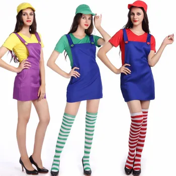 

Halloween Super Mario Bros. False Suspender Skirt Christmas Role Playing Clothes Plumber Performance Costumes Stage Wear