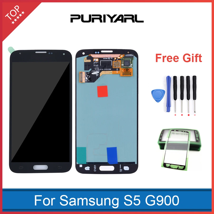 

100% Original Super AMOLED for Samsung Galaxy S5 LCD Display Touch Screen Digitizer i9600 SM-G900 G900F With Home Button