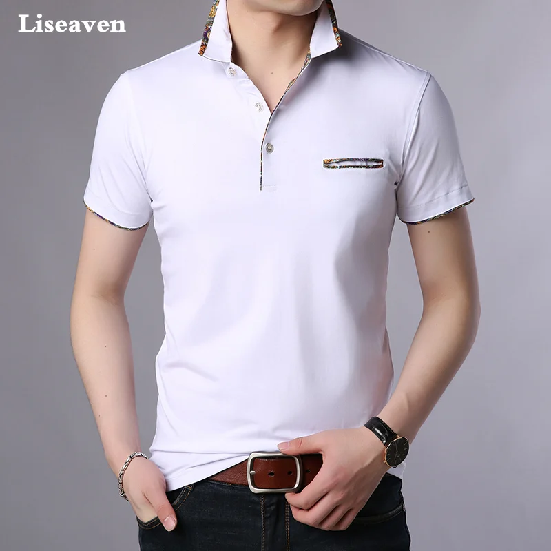 Liseaven Polo Shirt Men Casual Office Short Sleeve Polo Shirts Solid ...