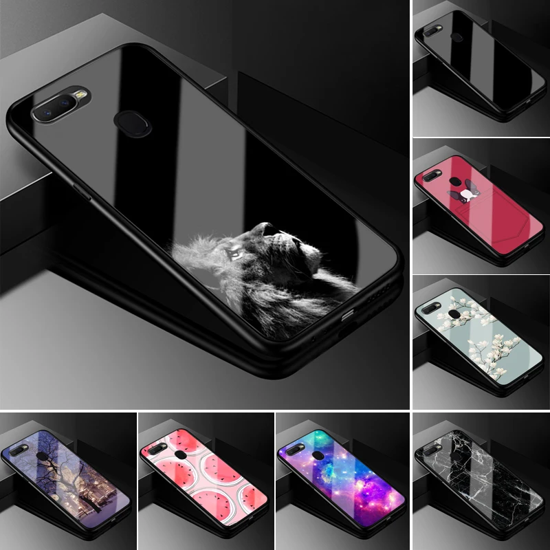 Чехол для OPPO A7 A5S чехол из закаленного стекла телефона черный бампер ТПУ AX7 AX5S A 7 2018