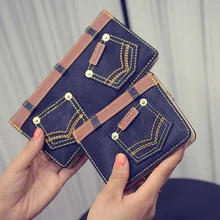 Nouveau Mode Toile Jeans Porte-Monnaie Femmes Rétro Denim Multifonctions Longue Porte-Monnaie Titulaire de la Carte Pour Filles Courte Femelle Embrayage Portefeuille
