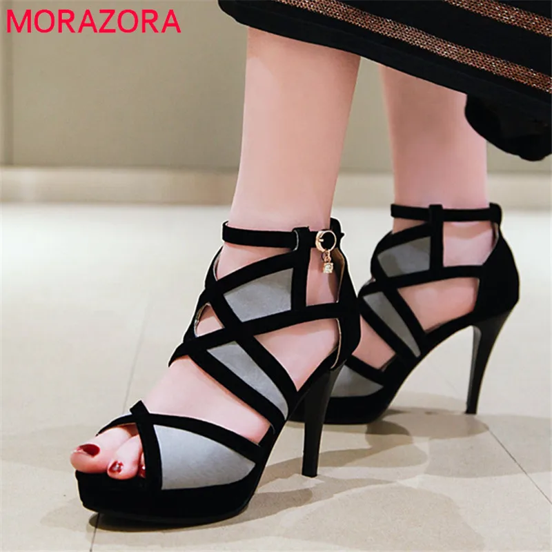 

MORAZORA 2019 hot sale women sandals peep toe high heels platform shoes mixed colors summer party wedding shoes woman black