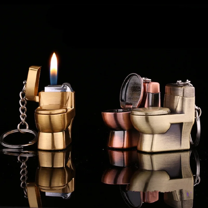 Newfangled Design Closestool Model Windproof Lighter KeyChain Flame Gas