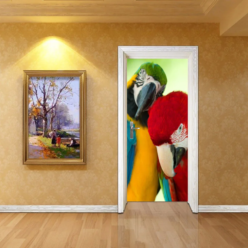Два попугаев картина Фреска Sickers дверь стикер обои переводки украшение для дома Oct23020
