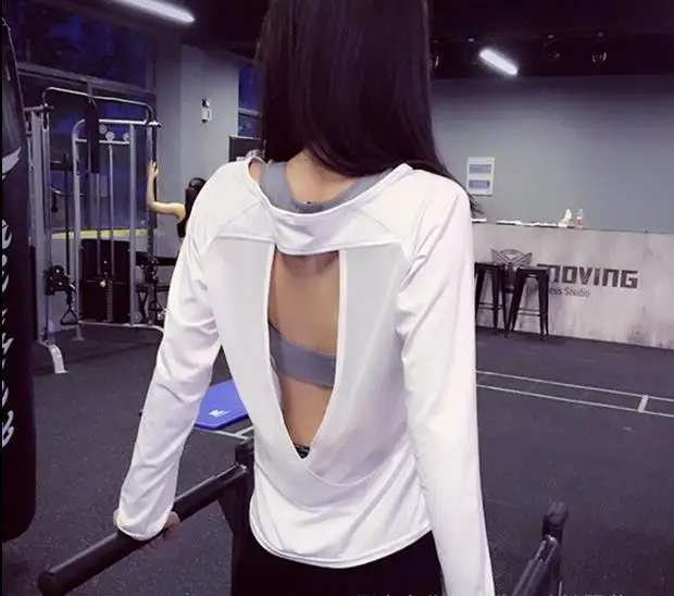 Женские футболки для йоги, спортивные футболки для фитнеса, укороченный топ с длинными рукавами, открытая спортивная одежда, Женская Джерси для бега