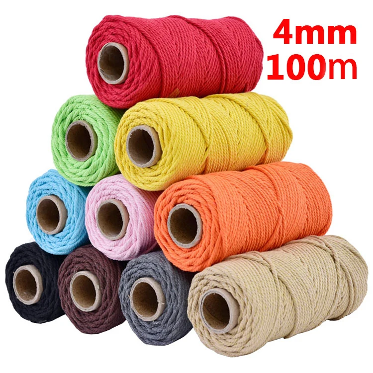

4mmx110yards 100% Cotton Cord Colorful Rope Beige Twisted Craft Macrame String DIY Wedding Home Textile Decorative supply