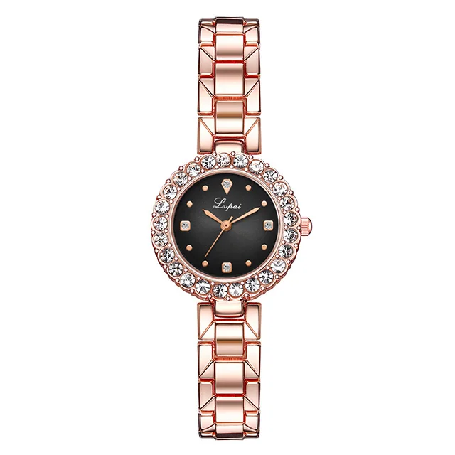 Luxury Diamond Green Watch Women Crystal Watches Bracelet Set Female Jewelry Fashion Rose Gold Starry Quartz Watch For Lady Gift - Цвет: rose black