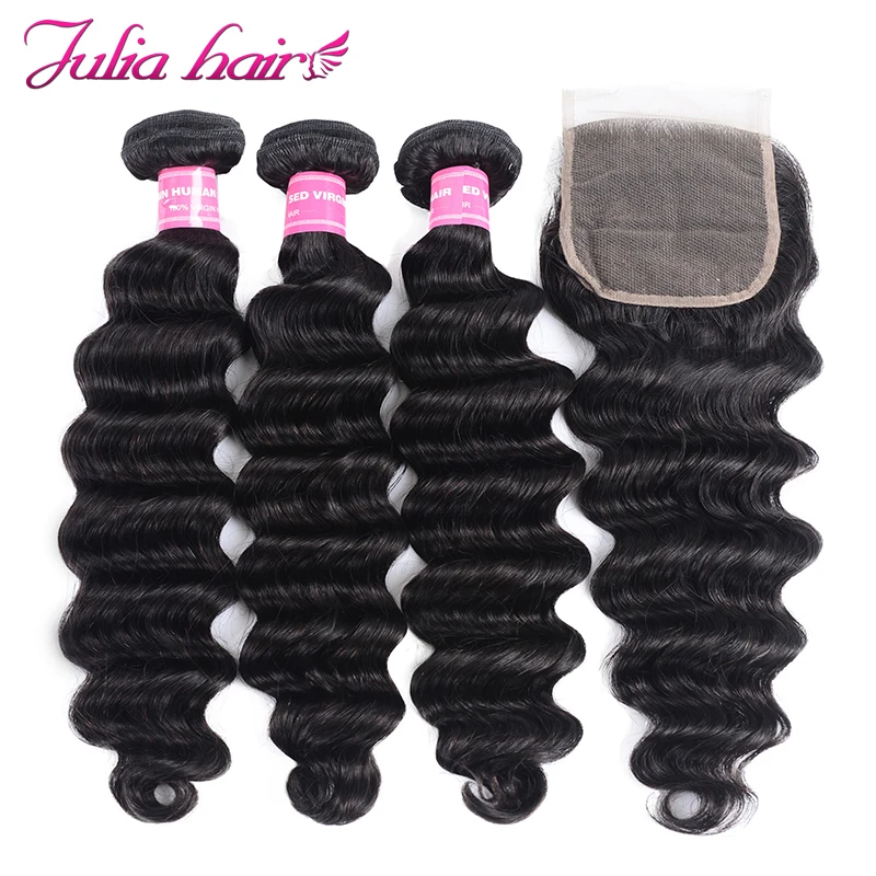 

Ali Julia Hair Loose Deep Wave Hair Bundles With Closure 3 Or 4 Bundles With Closure Brazilian Remy Human Hair