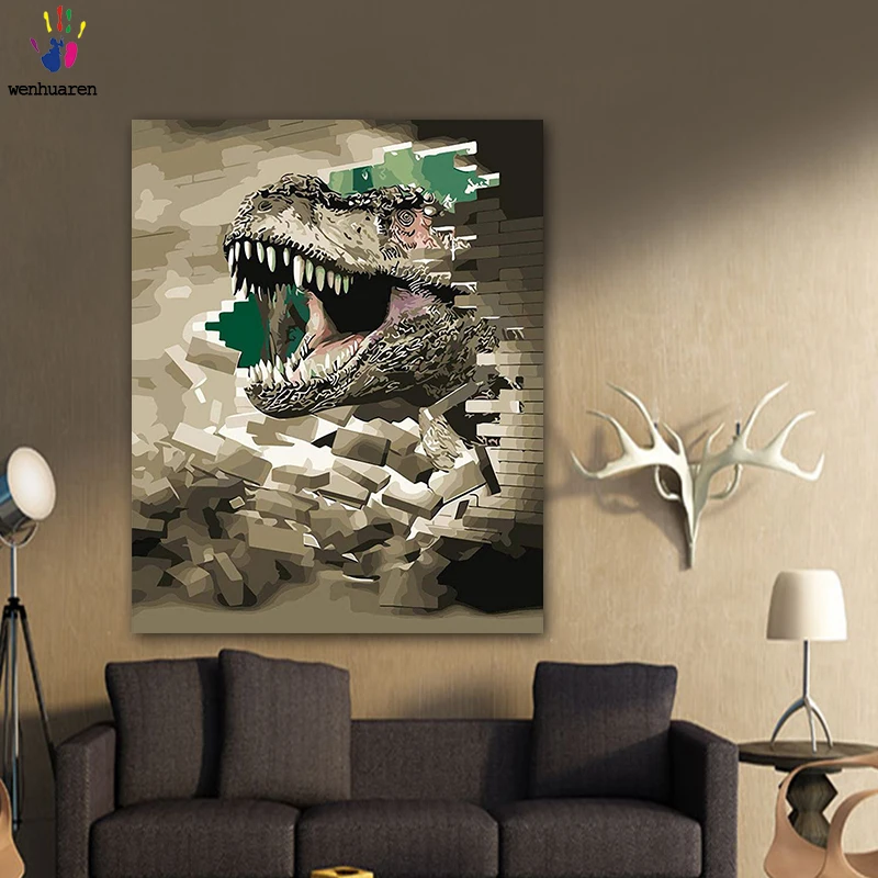 

DIY colorings pictures by numbers with colors The dinosaur picture drawing painting by numbers framed Home