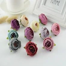 50 шт., Искусственные пластиковые цветы для дома, свадьбы, машины, Рождественские декоративные тапочки, аксессуары, шелковая чайная головка розы, скрапбукинг