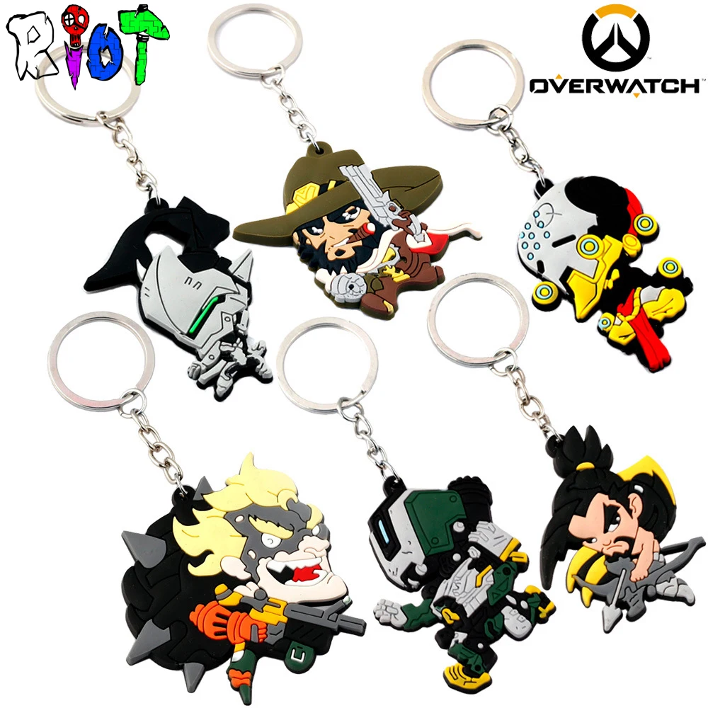 

OW Hero genji McRae Junkrat fortress Zenyatta series keychain Silicone keyring pendant car chaveiro Fans Gift Unisex jewelry
