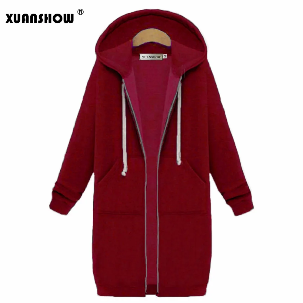 XUANSHOW зимняя куртка для женщин модные толстовки Верхняя одежда с длинным рукавом карман на молнии Свободные теплые женские пальто