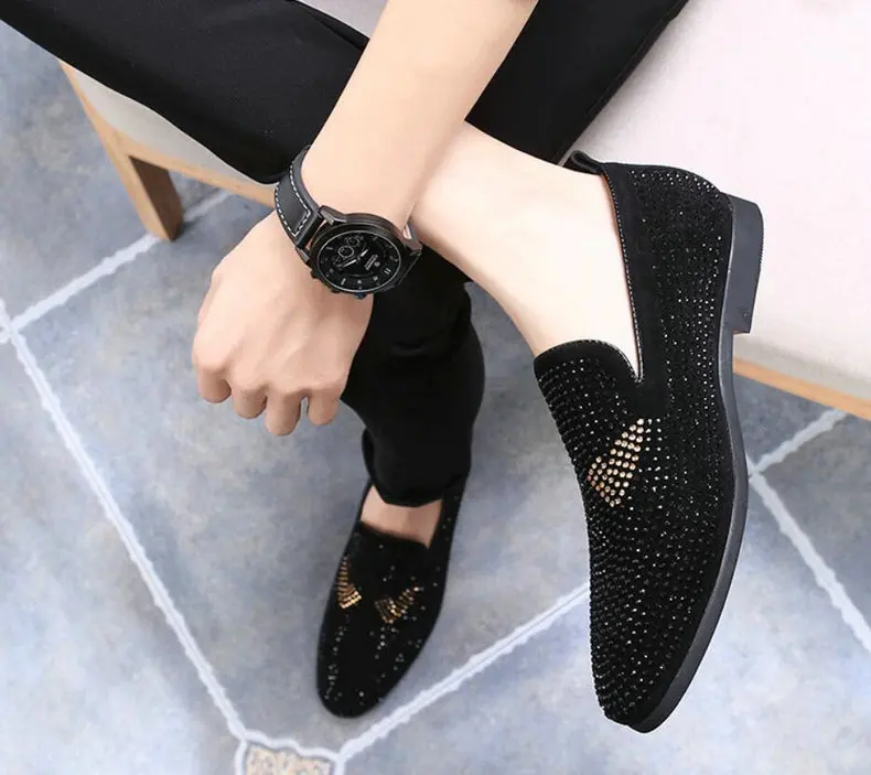 Men's Casual Shoes Shoes Men Breathable Slip-On Black Casual Shoes Men Summer Large Size Mens Loafers Rivet Boat Shoes Size 45 (1)