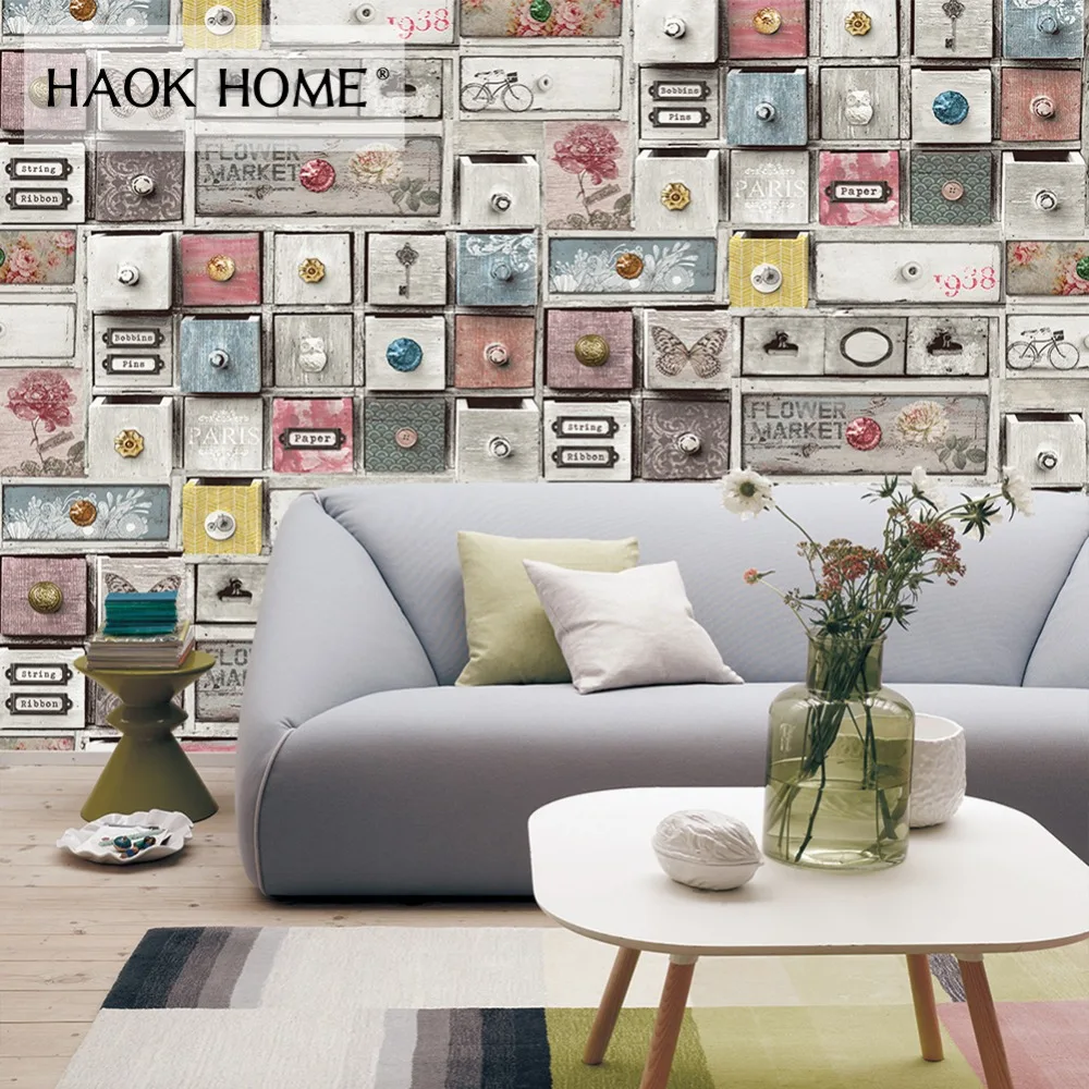 Haokhome Vintage Wood Locker Vinyl PVC Photo Wallpaper Blue/Grey For Wall 3d Murals Sticker Bedroom Living Room Home Decoration Haokhome Vintage Wood Locker Vinyl PVC Photo Wallpaper Blue/Grey For Wall 3d Murals Sticker Bedroom Living Room Home Decoration
