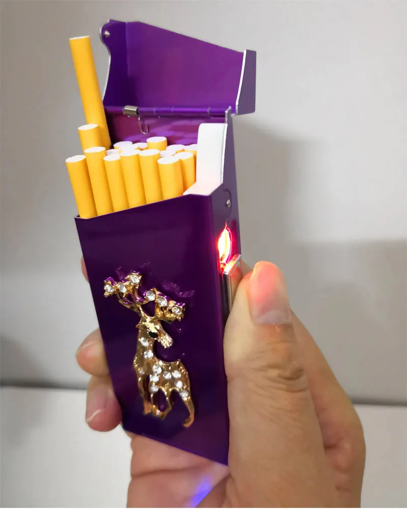 

USB lighter cigarette case for 18PCS 100mm long cigarettes pack