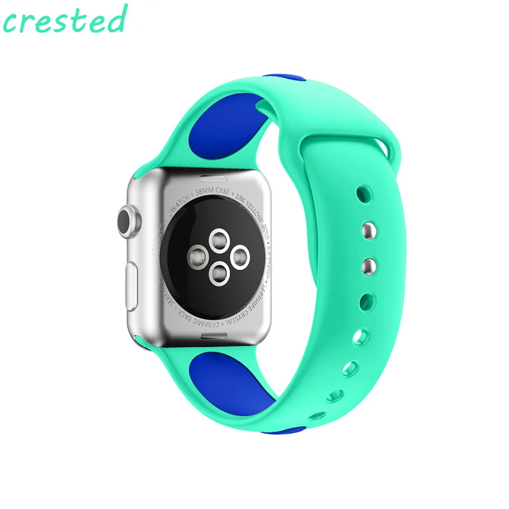 CRESTED sport silicone strap for apple watch band 42mm 38mm 3/2/1 bracelet Double color rubber wrist watch belt for iwatch  