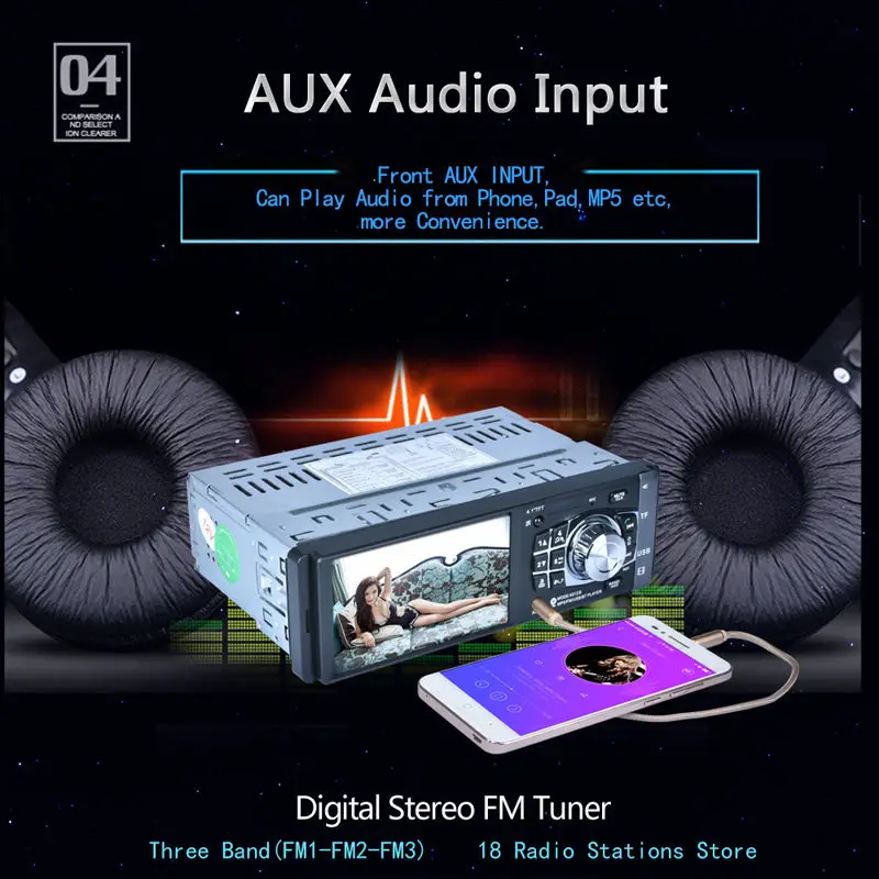 Автомобильная FM/USB/TF/EQ 1 din Горячая Распродажа Bluetooth HD 4,1 ''быстрая Радио Стерео Авторадио 7 цветов MP3/MP4 плеер радио кассетный плеер