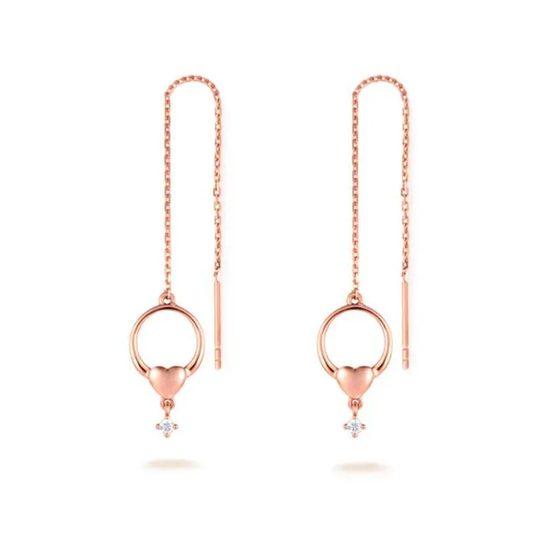 

Fashion 100% 18K Gold Jewelry Tassel Ear Line Women's Long Earrings Circle Love Heart Drop Earrings For Women 1.49g
