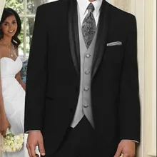 Изготовленные на заказ темно-серые свадебные костюмы шаль черный воротник жениха костюмы(куртка+ брюки