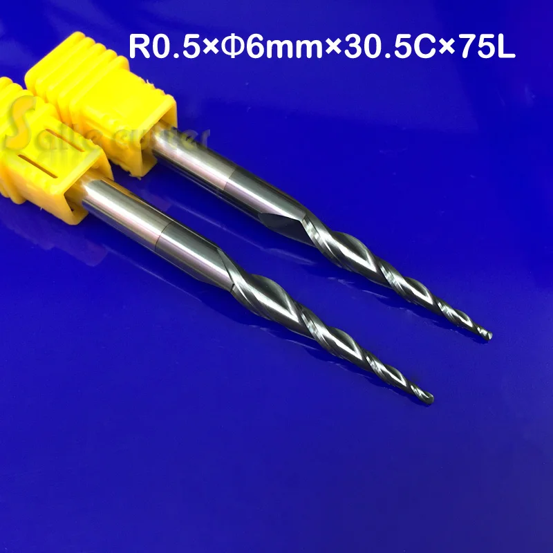 2 шт./лот r0 5 * D6 30 75L 2F HRC55 твердый вольфрамовый Карбид с нано покрытием конусная