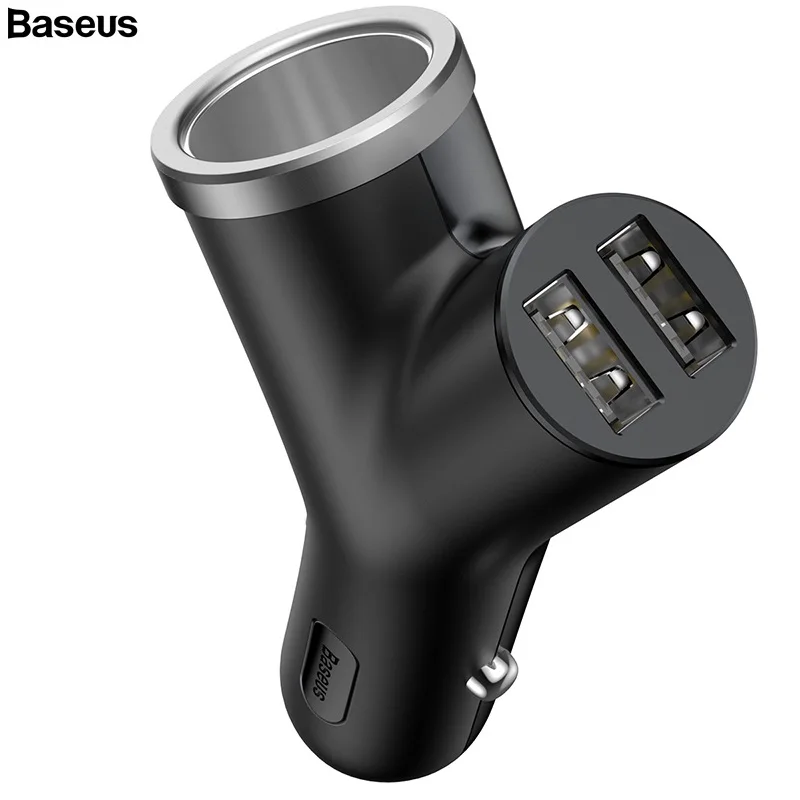 

BASEUS 3 in 1 Extended Vehicle Mounted Car Charger Dual USB +Cigarette Lighter For Three Devices 3.4A Quick Charging Car Adapter