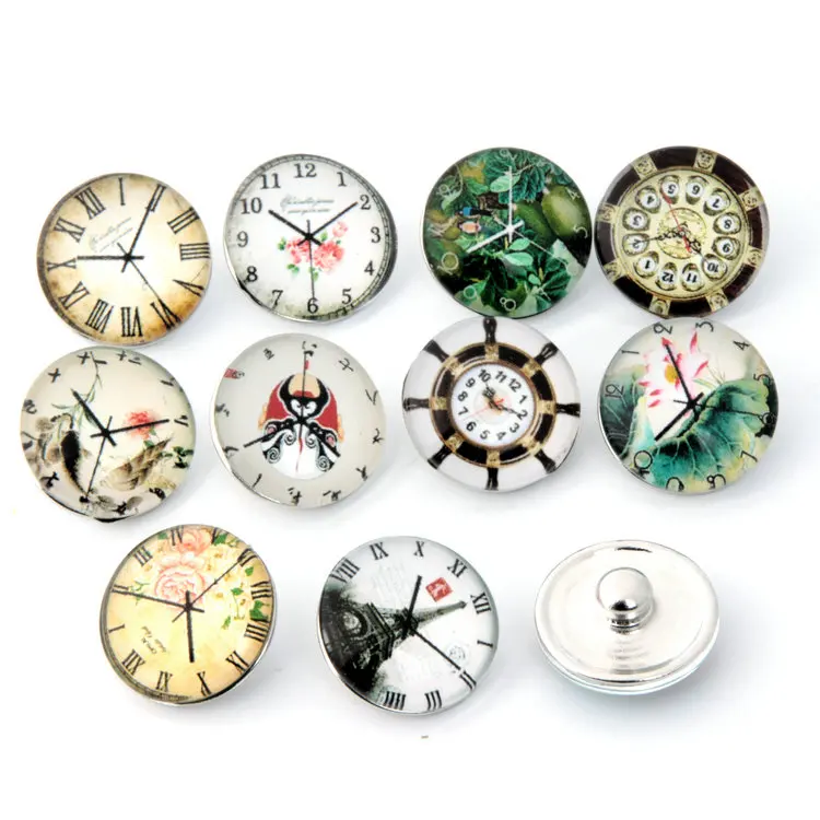 

Wholesale Cartoon Clocks Snap Jewelry 18mm Snap Buttons DIY Glass Buttons For Women TZ4104