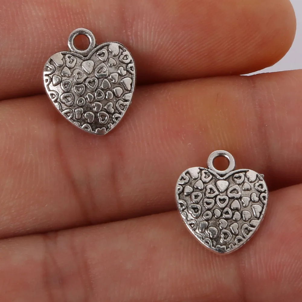 7pcs 15x13mm Antique Silver Hearts Charms Pendant For Jewelry Making