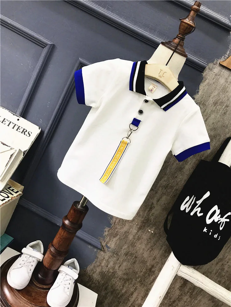 Комплект летней одежды из 2 предметов для мальчиков, модная детская рубашка с буквенным принтом и синие шорты, повседневный топ с отложным воротником и короткими рукавами для малышей