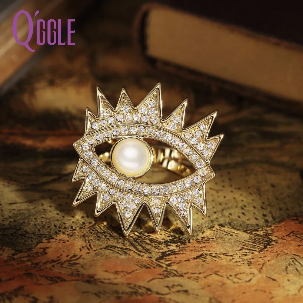 Qggle New Arrival Fashion Eye Rings For Women Zircons Paved Gold Color